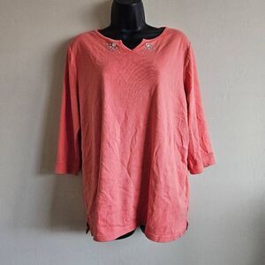 Quacker Factory Bejeweled Coral Blouse